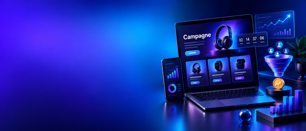 Campagne landingspagina met aanbieding funnel en campagneresultaten