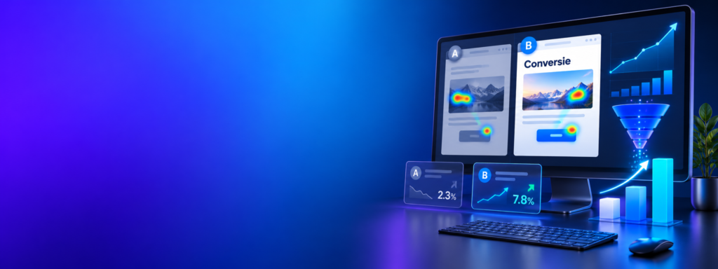 Conversie optimalisatie met A B test heatmaps funnel en groeigrafiek