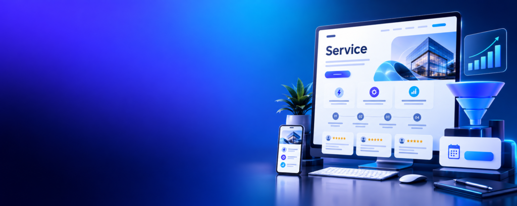 Service landingspagina met voordelen bewijs en afspraakactie