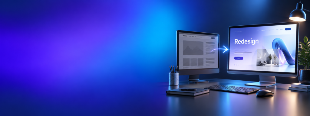 Website redesign met vergelijking tussen oud en modern ontwerp