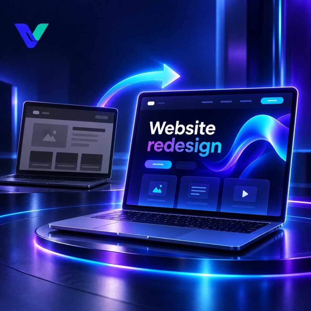 Website redesign met vergelijking tussen oud en modern ontwerp