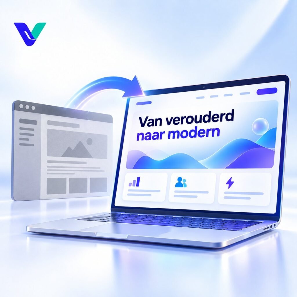 Website redesign met vergelijking tussen oud en modern ontwerp